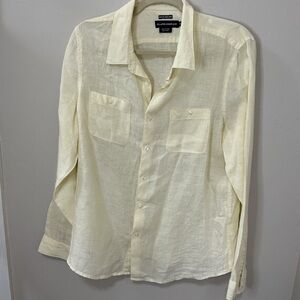 Island Company Womens 100% Linen Button Up Shirt Pale Yellow size XL